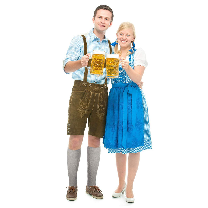 Long Embroidered German Bavarian Socks Lederhosen Socks for Traditional Oktoberfest Outfit Costume Trachten Large Gray - BeesActive Australia