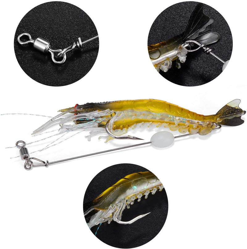 WANBY Fishing Shrimp Lures Luminous Silicone Soft Shrimp Lures Bait Set Kit Swimbait Fishing Lures with Hook Fishing Tackle for Freshwater Saltwater 5PCS - BeesActive Australia