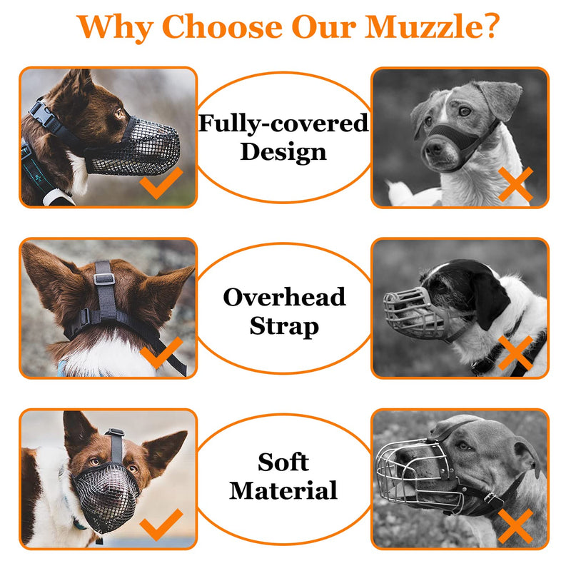 Dog Muzzle, Soft Mesh Muzzle for Small Medium Large Dogs Labrador German Shepherd, Breathable Adjustable Muzzles for Biting, Chewing, Scavenging and Poisoned Bait, Allows Panting and Drinking Black L - BeesActive Australia
