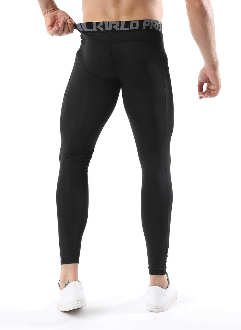 SILKWORLD Men's 1~3 Pack Compression Pants Pockets Cool Dry Gym Leggings Baselayer Running Tights 2 Pack: Black+white X-Large - BeesActive Australia
