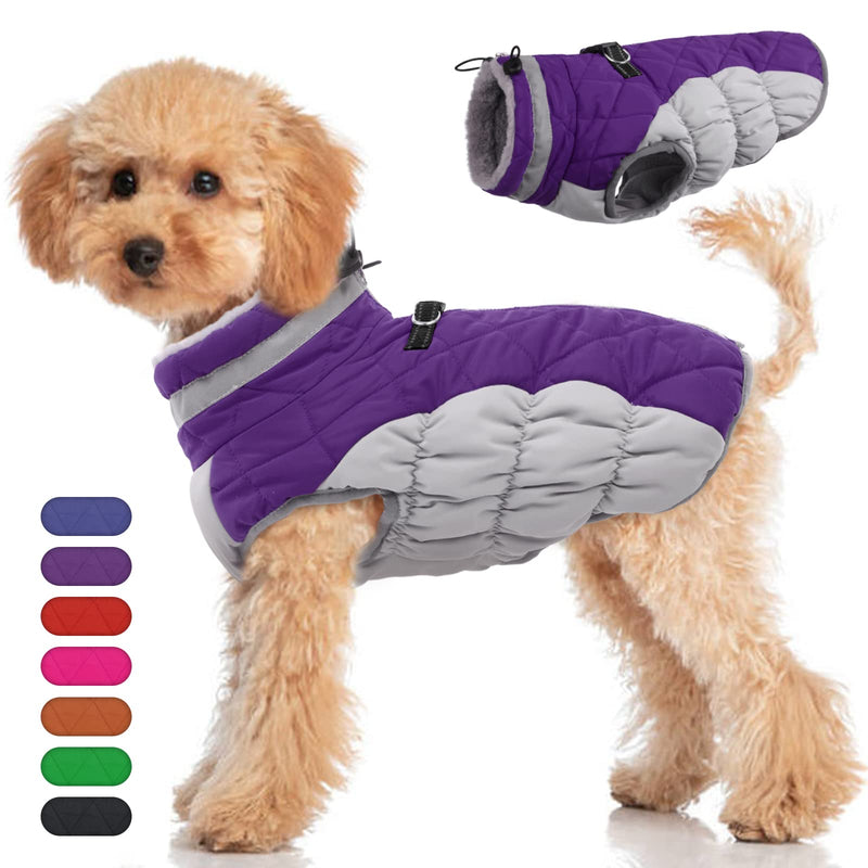 OUOBOB Dog Winter Jacket Cozy Reflective Waterproof Dog Coat Windproof Warm Pet Garment, Comfortable Cold Weather Fleece Apparel Outfits with Zipper Closure for Small Medium Large Dogs Puppy Walking Purple - BeesActive Australia
