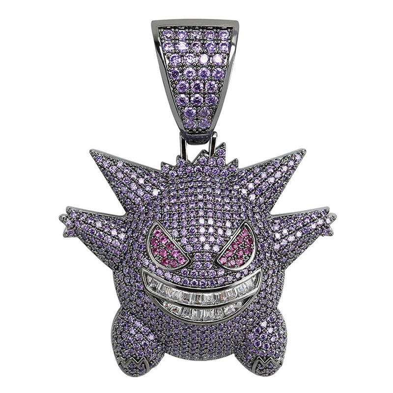 KMASAL Jewelry Unisex Exquisite Bubble Gengar Pendant Hip Hop Iced Out Rhinestone Crystal Necklace 18K Gold Plated with 24” Stainless Box Chain for Men Women (Purple) - BeesActive Australia