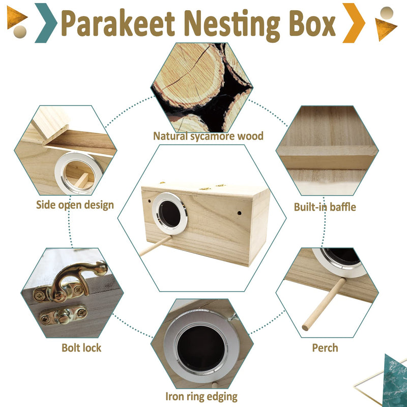 Hamiledyi Parakeet Nesting Box Wood Parrot Nest Breeding Box Kit Natural Bird House for Cage Budgie Breeder Box for Small Medium Lovebirds Conure Finch Cockatiel (5.12"×5.12"×9.84") - BeesActive Australia