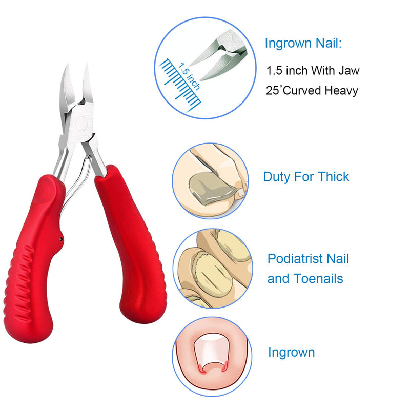 Thick Toenail Clippers Large Nail Clippers for Ingrown & Thick & Professional Podiatrist Toenail Clippers Kits Stainless Steel Big Toenail Clippers with Rubber Handle for Family, Seniors(Red) Red - BeesActive Australia