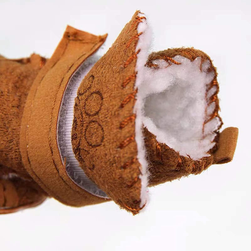 GabeFish Puppy Cute Cozy Warm Anti Slip Winter Boots for Small Medium Dogs Pets Cats Thicken Fleece Snow Shoes Label: 5 (Weight: 12lb) Brown - BeesActive Australia