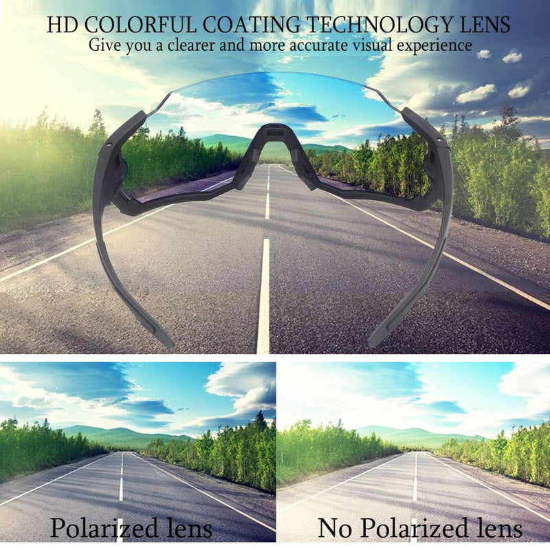 Polarized Riding Glasses Outdoor Men and Women Running Sports Bicycle Sunglasses Driving Fishing Golf Baseball 3 Lens Black Ice Blue - BeesActive Australia