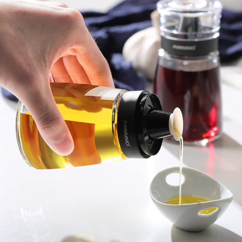 Aminno 5.5oz Oil and Vinegar Cruets 2 Pack, Glass Oil Dispenser Bottles for Cooking, Leakproof and Drip Free Spouts Clear - BeesActive Australia