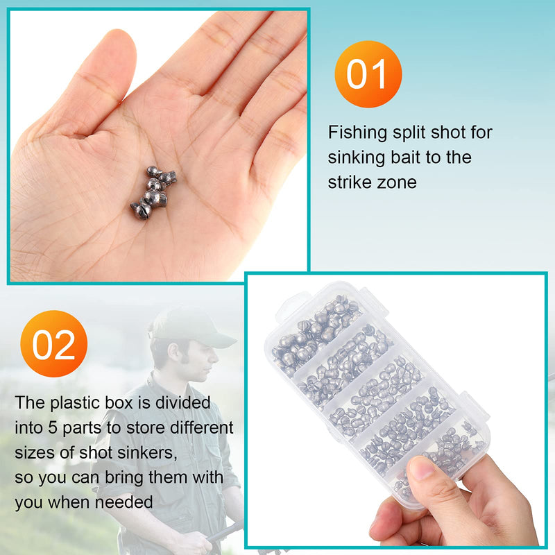 Gejoy 200 Pieces Fishing Weights Sinkers Kit Removable Split Shot Sinker Round Split Shot Fishing Weights Shot Sinkers for Fishing (1/64 oz, 1/62 oz, 1/32 oz, 3/64 oz, 5/64 oz, Classic) - BeesActive Australia