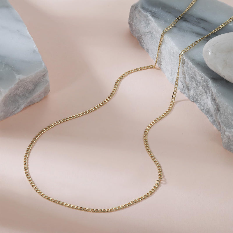 Gemsme 18K Yellow Gold Plated 2mm Curb Link Chain Pendant Necklace for Women Men Diamond-Cut Cuban Chain Necklace Jewelry with Lobster Clasp 16-22 Inch 18 Inch - BeesActive Australia