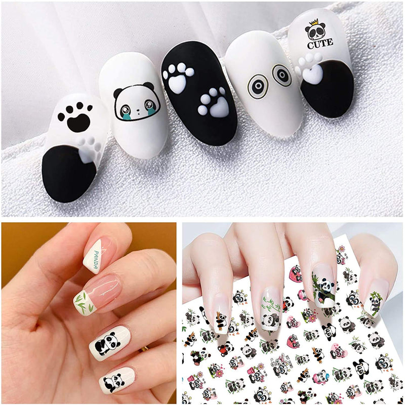 EBANKU 5 Sheets Panda Nail Art Stickers, 3D Cute Pandas with Bamboos Flowers Nail Art Stickers Decals for Nail Design Manicure DIY Decor Kids Scrapbook Crafts - BeesActive Australia