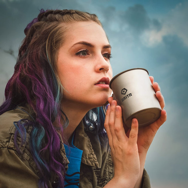 GRITR Titanium Cup 15.2 oz / 450ml Lightweight Titanium Multi-Purpose Camping Mug with Lid and Folding Handles - BeesActive Australia