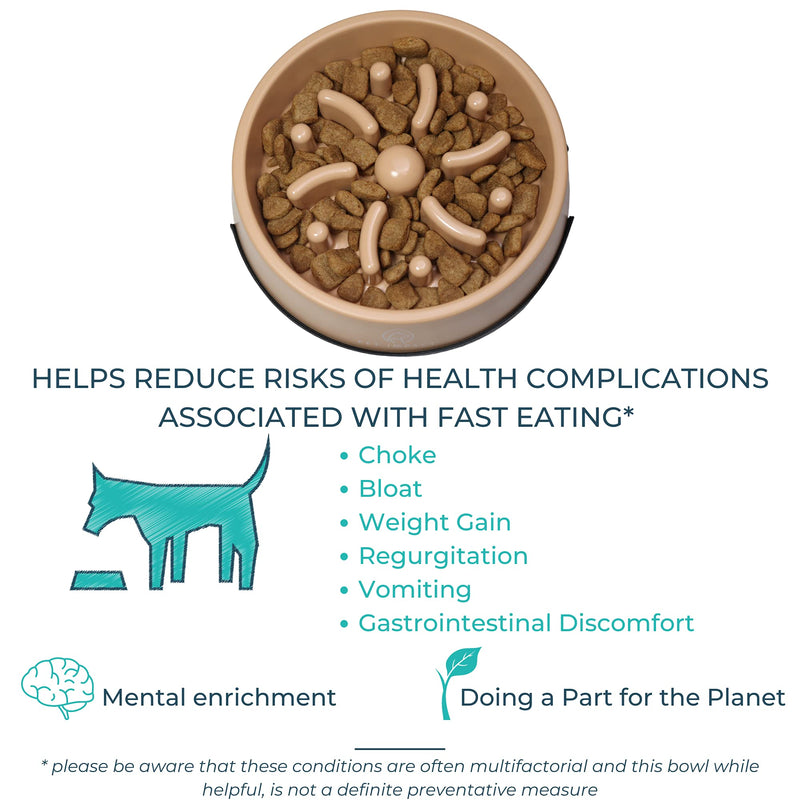PET IMPACT Slow Feeder Dog Bowl, Natural Bamboo Fibre Bowl to Slow Down Eating, Prevent Risk of Choke Bloat Overeating with Interactive Feeding Medium Earth - BeesActive Australia