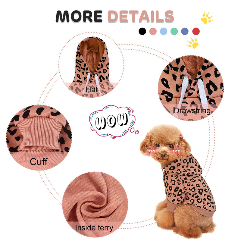 SETSBO Dog Leopard Hooded Sweatshirt with Hat, Dogs Clothes Lightweight Puppy Hoodie for Small Dog Cat, Doggy Hoody Outfits Cat Apparel Pink leopard hoodies X-Large - BeesActive Australia
