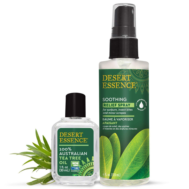 Desert Essence Relief Spray - 4 Fl Ounce - Pack of 2 - Antiseptic Eco-Harvest Tea Tree Oil & Other Essential Oils - Natural First Aid - Minor Burns - Sunburn - Insect Bites - Scrapes 4 Fl Oz (Pack of 2) - BeesActive Australia