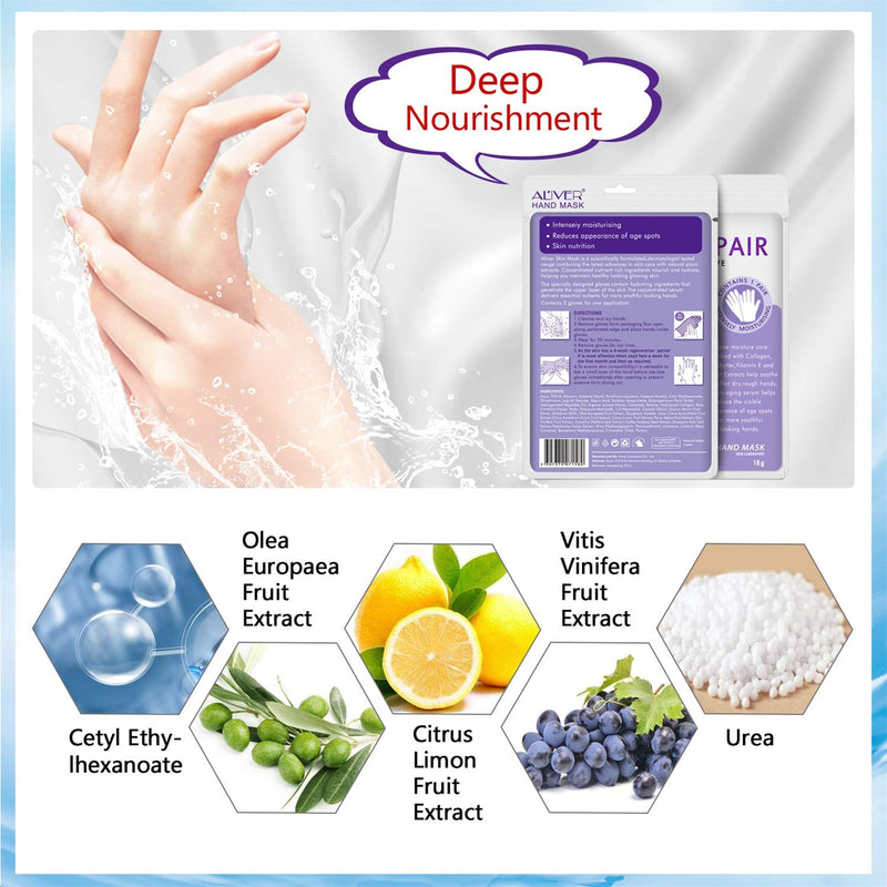 Hand Mask Moisturising 3 Packs, Exfoliating Hand Mask and Natural Therapy Collagen Deep Infused Moisturizing Gloves Repairing Damaged, Dry and Cracked Skin for Women or Men（Lavender) - BeesActive Australia