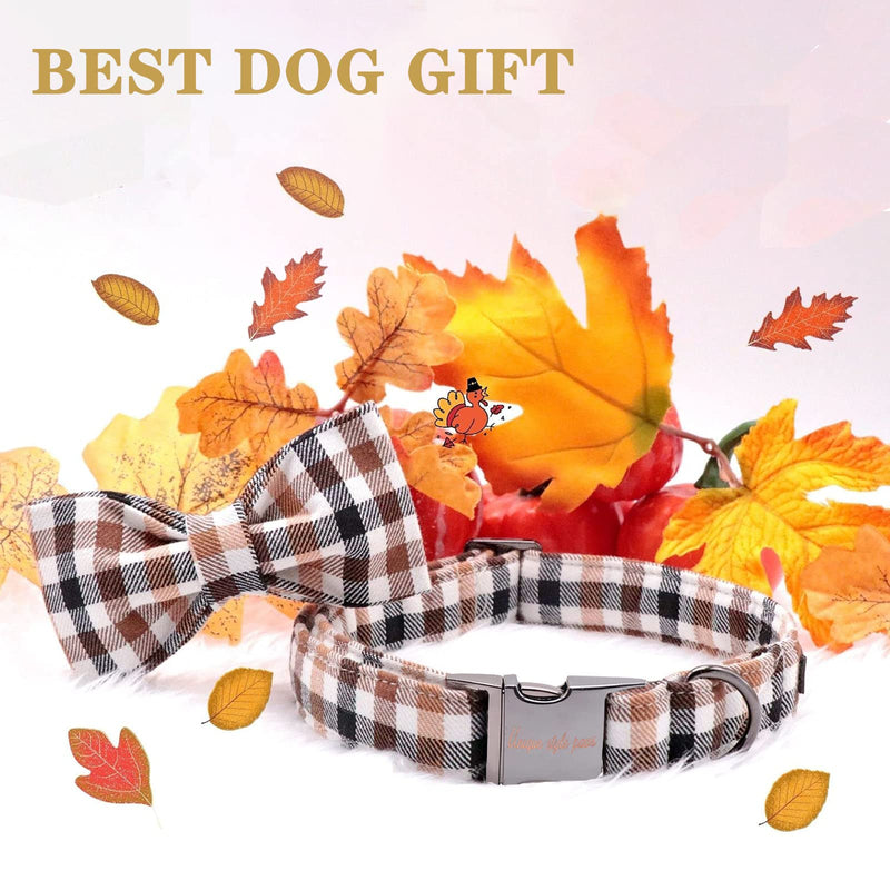 Unique style paws Spring Flory Print Dog Collar, Puppy Collar with Bowtie, Adjustable Dog Collar Pet Gift for Small Medium Large Dogs XL A-Brown Grid - BeesActive Australia
