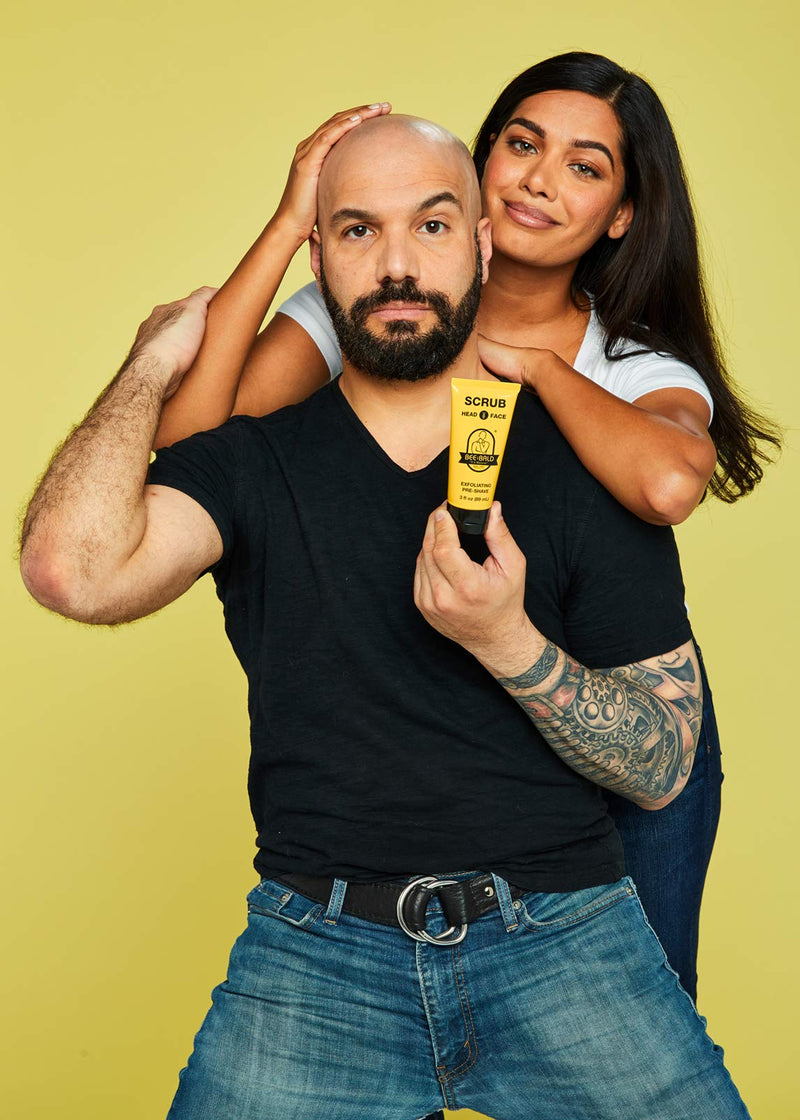 Bee Bald SCRUB Exfoliating Pre-Shave deep cleans and removes pore clogging dirt, oil and dry, flaky skin, preparing it for a �super close shave� and leaving it �smoother than a baby's behind� - BeesActive Australia