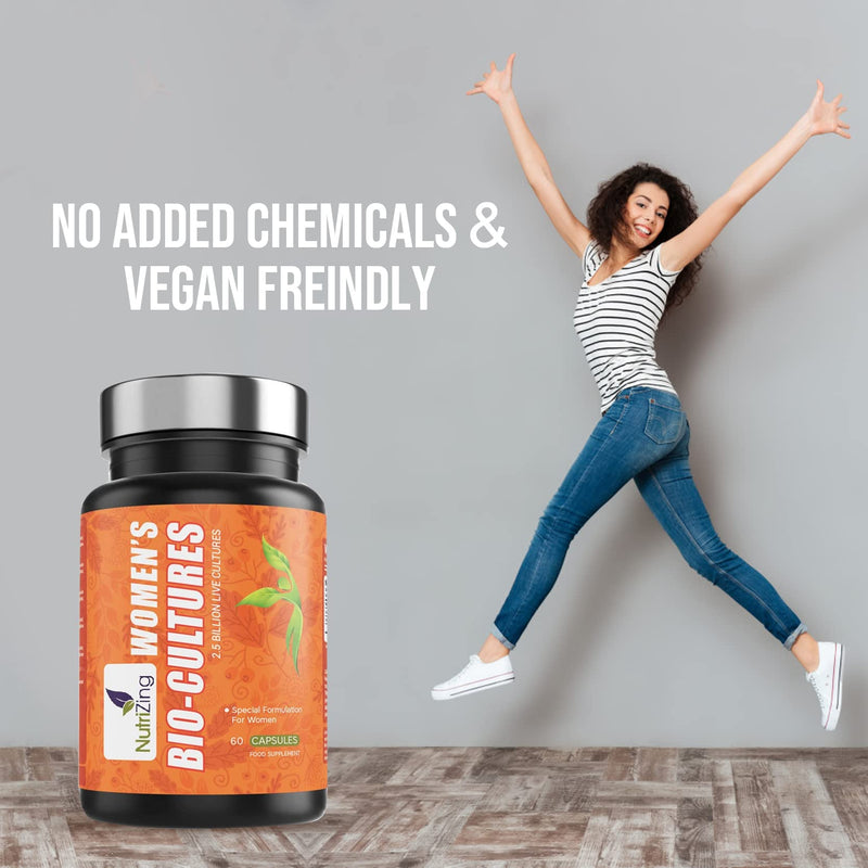 Live Cultures for Women. Nutritionist Formulated Special Bacterial Strains - Lactobacillus Reuteri and Lactobacillus Rhamnosus. Vegan & No Dairy. 2.5 Billion CFUs per Capsule by NutriZing - BeesActive Australia