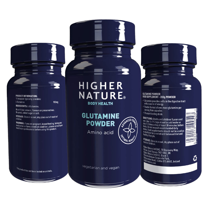 Higher Nature - Glutamine Powder - Amino Acid - Pure Glutamine Powder for Gut Health - Vegetarian & Vegan - 200g Powder - BeesActive Australia