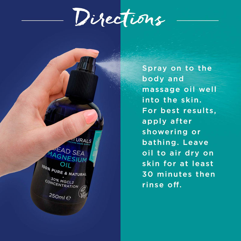 PraNaturals Pure Dead Sea Magnesium Oil Spray 250ml, Cosmos Natural, Vegan and Soil Association Certified - BeesActive Australia