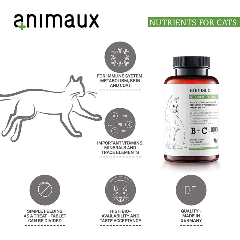 animaux – nutrients for Cats | All-Natural Cat Vitamins to Strengthen The Immune System | Supports Cell Protection in a Natural Way | Healthy Skin and Shiny Coat | 120 Chewable Tablets - BeesActive Australia