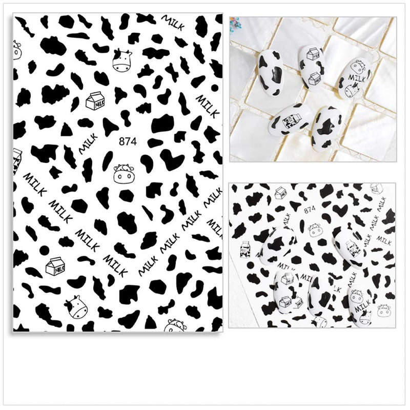 Nail Art Stickers 7 Sheets Cartoon Cow Print Poker Graffiti Nail Decals Acrylic 3D Self-Adhesive Nail Sticker for Women Girl DIY Design Manicure Tips Decoration Supplies - BeesActive Australia