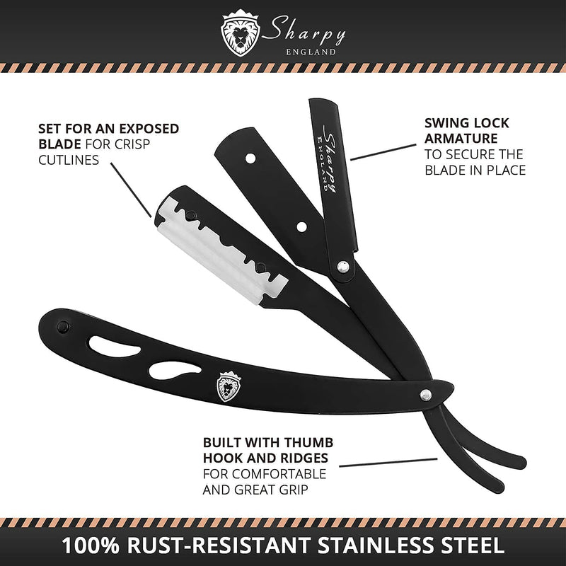 SHARPY Cut Throat Razor Kit - Matte Black Straight Razor Men - Professional Barber Shaving Razor for Men - Moustache & Beard Razor Men Shaving Kit - BeesActive Australia