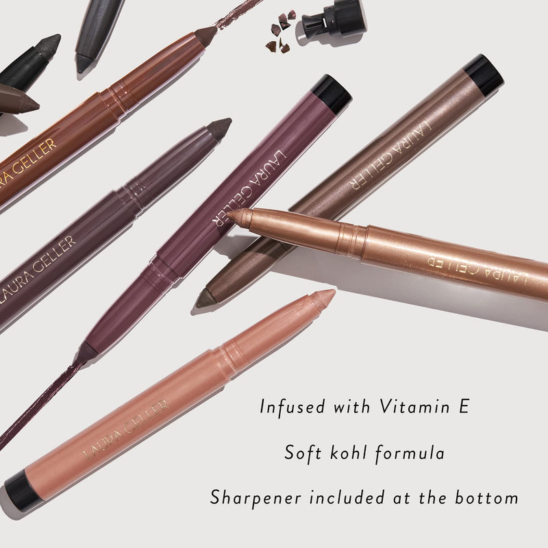 LAURA GELLER NEW YORK Kajal Longwear Kohl Eyeliner Pencil with Caffeine, Smooth & Blendable Makeup, Dark Brown - BeesActive Australia
