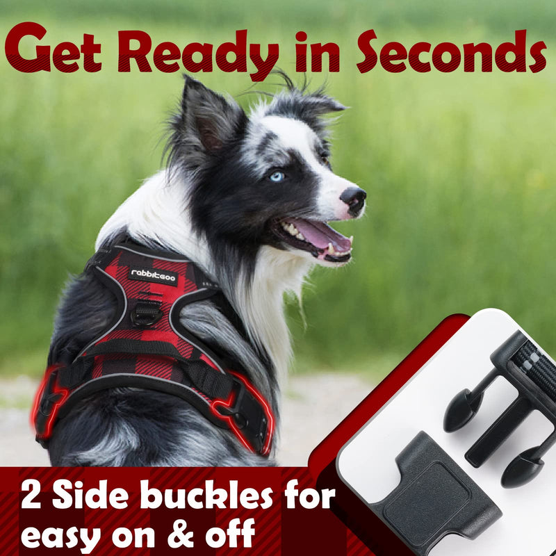 rabbitgoo Dog Harness for Large Dogs No Pull, Adjustable Dog Walking Vest Harness with 2 Leash Clips, Comfort Padded Pet Harness with Handle, Reflective Front Body Harness Buffalo Plaid (Red & Black) - BeesActive Australia