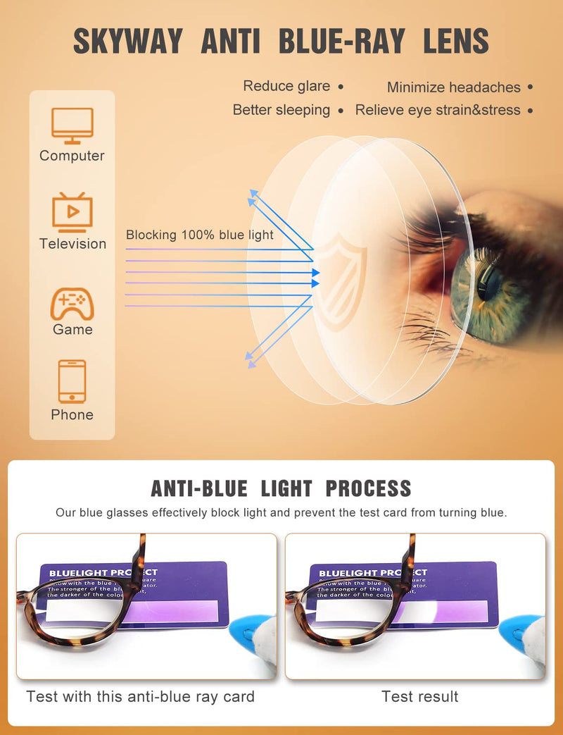 SKYWAY 5 Pack Blue Light Blocking Reading Glasses with Spring Hinges, Computer Gaming Readers Women Men Lightweight Anti Glare, Non-Prescription Glasses (+1.50, Round) Mix Color-round 1.5 x - BeesActive Australia