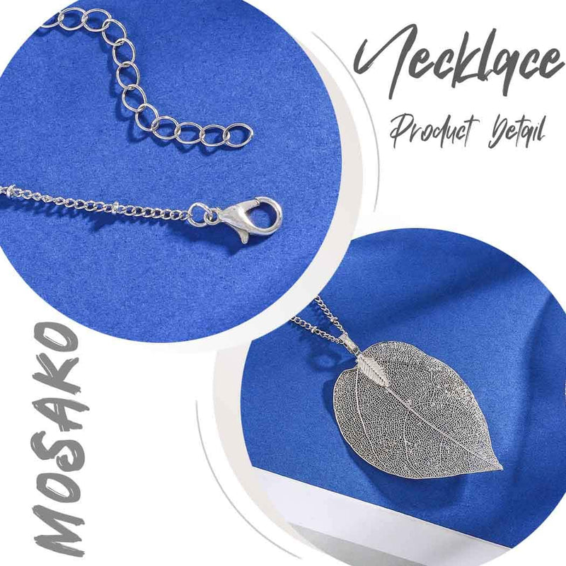 Mosako Boho Necklaces long Leaf Pendant Necklace Chain Sweater Silver Hallow Cutout Necklace Jewelry for Women and Girls - BeesActive Australia