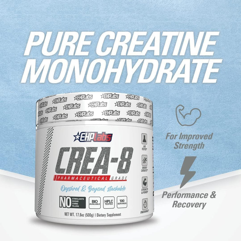 EHPlabs CREA-8 Creatine Monohydrate Powder - Creatine Powder for Building Lean Muscle Mass, Improves Strength & Power, Supports Brain Health - 100 Servings (500g) - BeesActive Australia
