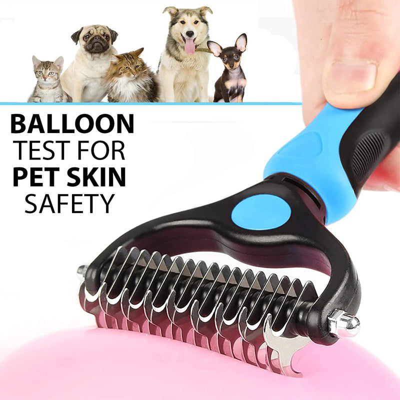 Hikster Undercoat Rake for Dogs & Cats with Pet Comb, Pet Grooming Brush, Double-Sided Dog Deshedding Tool Removes Knot & Tangled Hair, Dematting Comb for Dogs with Dog Comb for Grooming (Set, Blue) - BeesActive Australia