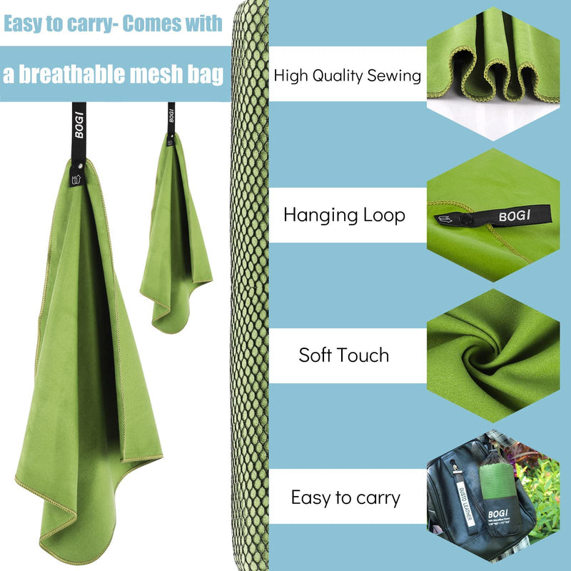 BOGI Microfiber Travel Sports Towel-Quick Dry Travel Towel,Soft Lightweight Absorbent Compact Sports Towel for Camping Gym Beach Bath Yoga Swimming Backpacking ( S:16''x32'',2Pcs-AGreen) Army Green S:16''x32''(2 Pcs) - BeesActive Australia