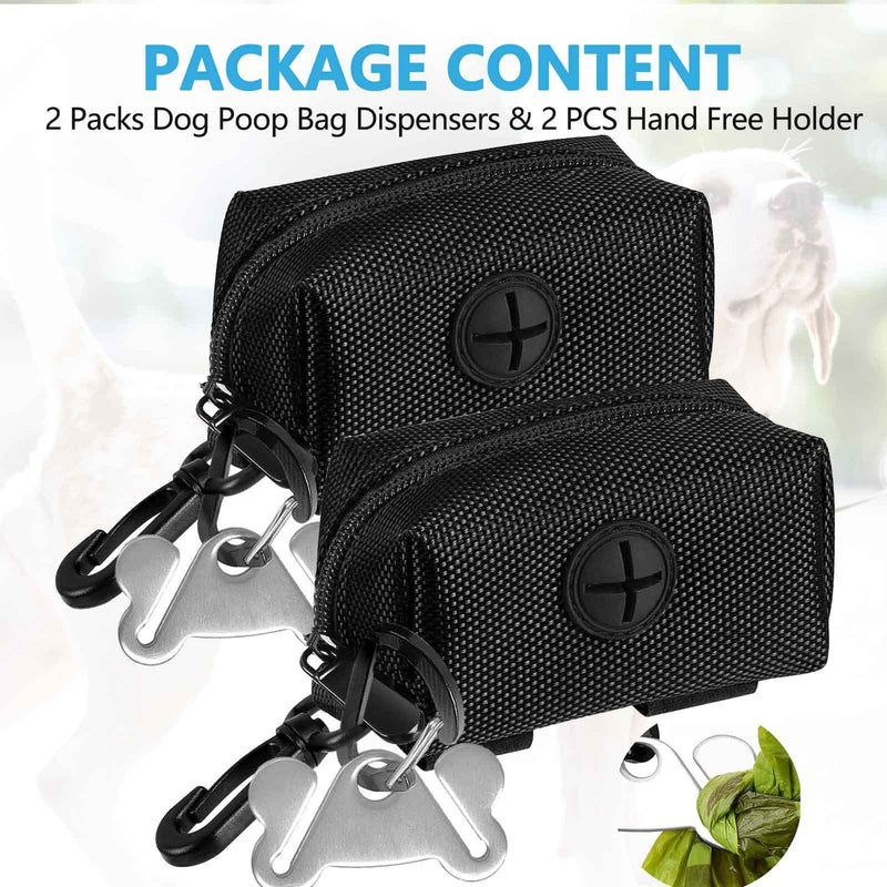 2 Pack Dog Poop Bag Holder for Leash Attachment - Waste Bag Dispenser for Leash - Fits Any Dog Leash - Portable Set with Hand Free Holder Metal Carrier (Each Bag Includes 1 Holder), 2 Pack Set 2 Count (Pack of 1) 2PCS Black - BeesActive Australia