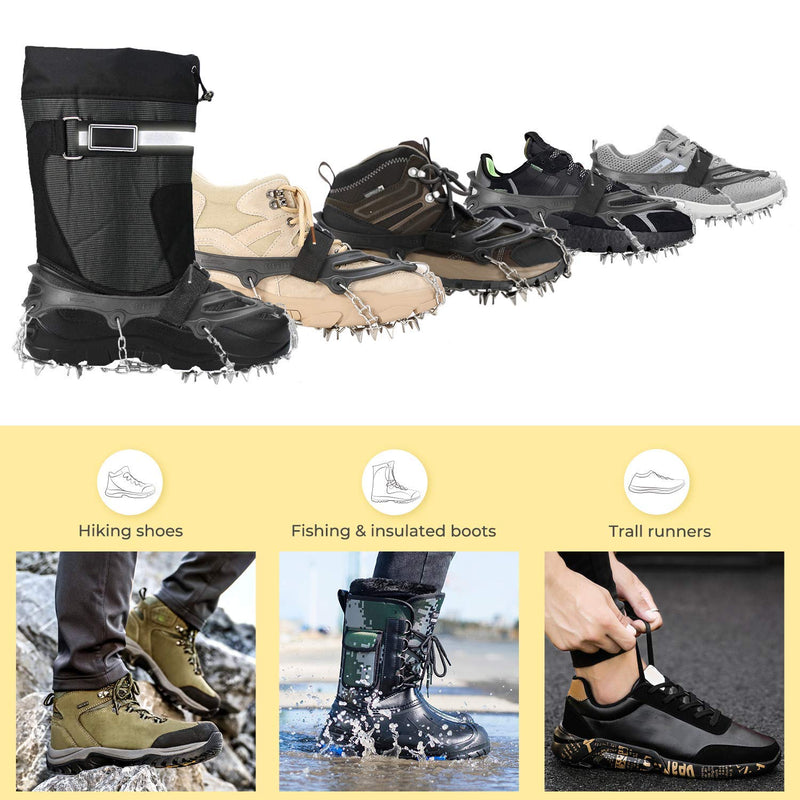 Crampons for Hiking Boots and Snow Shoes, Sportneer 19 Spikes Stainless Steel Anti-Slip Climbing Crampons, Boot Chains and Footwear Traction Microspikes for Hiking Walking Mountaineering Climbing Black X-Large - BeesActive Australia