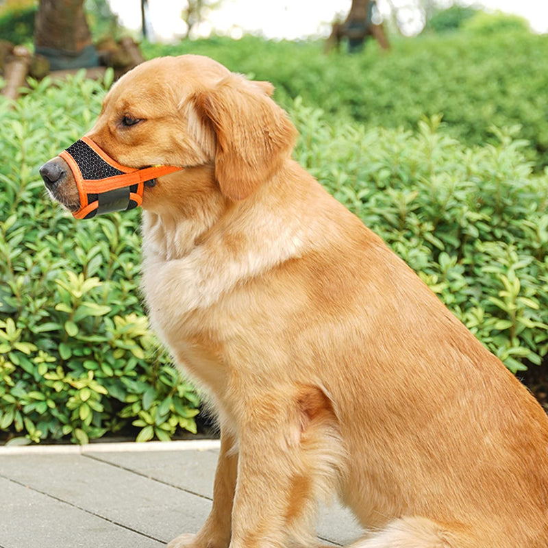 Dog Muzzle Trim Dogs Nails Anti Biting Barking and Chewing, [ Soft Nylon Breathable Mesh] Drinkable Adjustable Loop for Small Medium Large for Pets Muzzle Dog Training Mouth Cover Orange L - BeesActive Australia