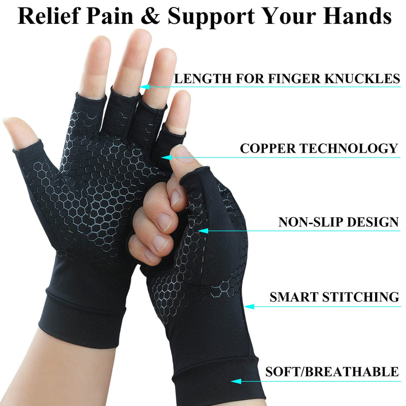 Gorbgle 2 Pairs Copper Arthritis Gloves for Carpal Tunnel Pain Relief, Compression Gloves to Alleviate Hand Pain,Swelling,Fingerless Computer Typing Gloves for Rheumatoid,Tendonitis Women/Men(Medium) Medium - BeesActive Australia