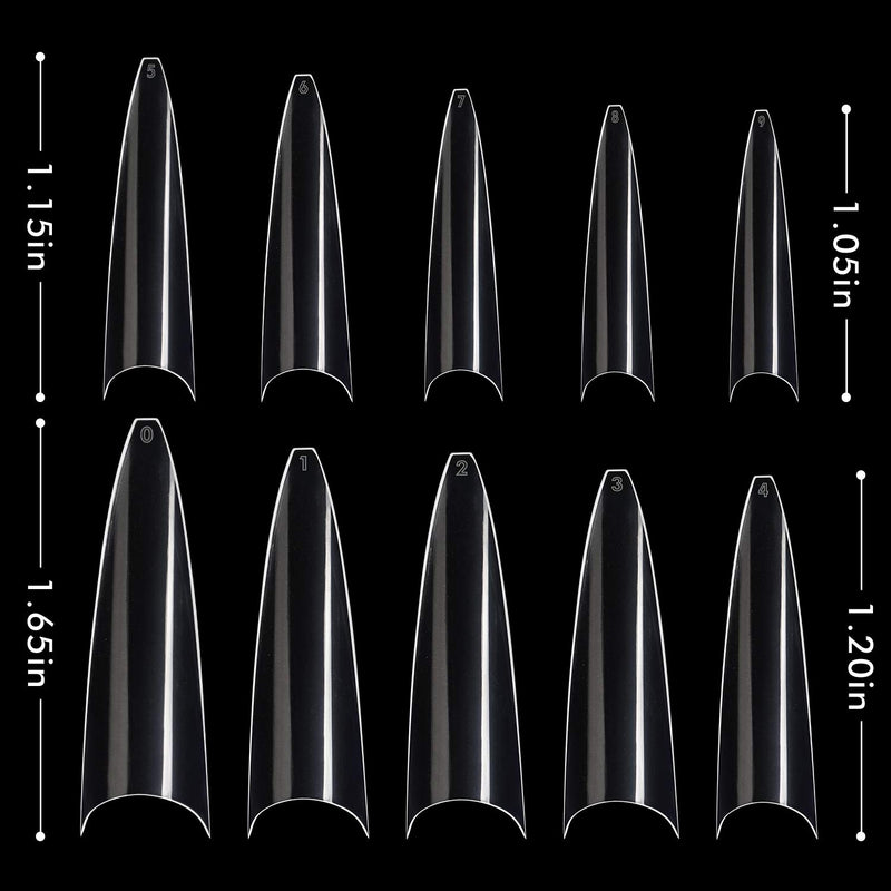 Nail Tips Stiletto - Clear Stiletto Nail Tips, 500pcs Acrylic Stiletto Nail Tips Long Shape Half Cover False Nail Tips with Box for Halloween Nail Salon Home, 10 Sizes - BeesActive Australia