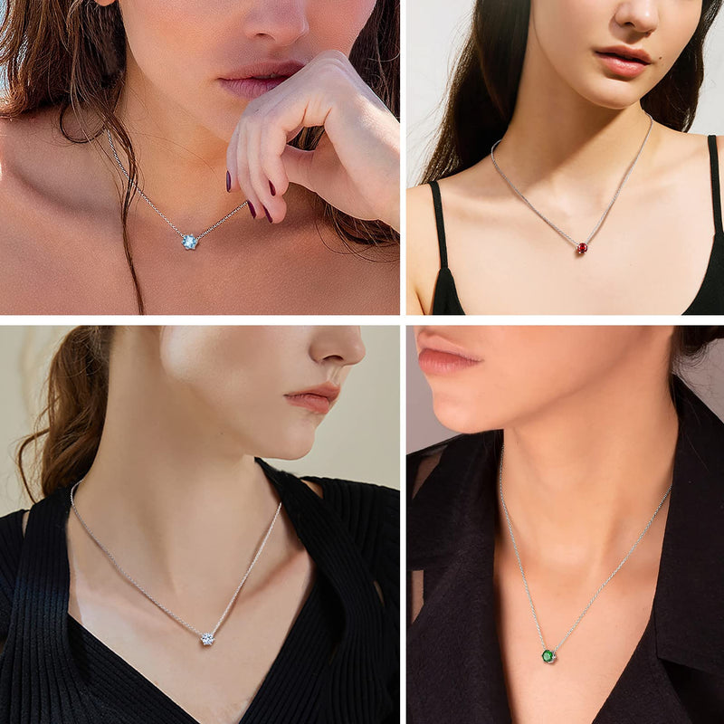 PROSILVER 925 Sterling Silver Dainty Necklace for Women Teen Girls, Gorgeous Cubic Zirconia Birthstone Necklace Jan - Dec Available, 16"-18" Adjustable, Come Gift Box 05 May (Emerald) - BeesActive Australia