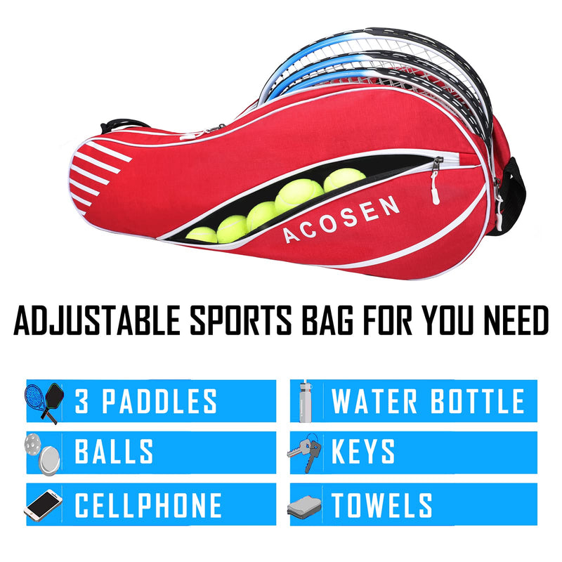 ACOSEN 3 Racquet Tennis Bag - Lightweight Tennis Bags for Women and Men, Tennis Racquet Cover Bag with Protective Pad for Professional or Beginner Tennis Players Red - BeesActive Australia