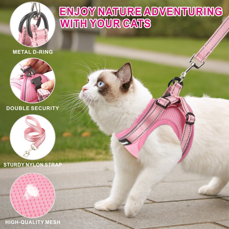 Otunrues Cat Harness and Leash Set for Walking Escape Proof, Easy-to-WEAR Adjustable Cat Harness with Reflective Strap - Comfort Fit for Pet Kitten Cat Large Pink - BeesActive Australia