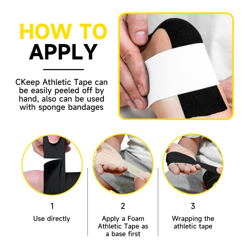 CKeep Athletic Tape, 45ft Per Roll, Easy to Tear and No Residue, Sport Tape for Strains and Sprains, Hypoallergenic and Breathable (4 Black) 4 Rolls - BeesActive Australia