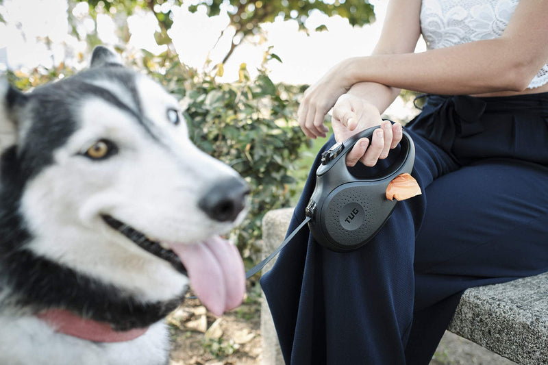 TUG Oval 360° Tangle-Free Retractable Dog Leash with Integrated Waste Bag Dispenser Medium Black - BeesActive Australia