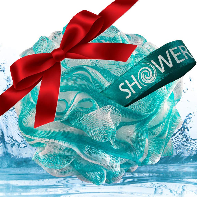 2-Side-Loofah-Back-Scrubber & Bath-Sponges by-Shower-Bouquet: 1-Long-Handle-Back-Brush Plus 2-Extra-Large 75g Soft Mesh Poufs, Men & Women - Exfoliate with Full Pure Cleanse in Bathing Accessories Green-white, Green-lavender - BeesActive Australia