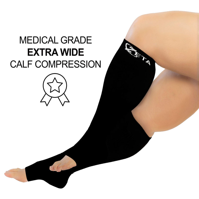 Zeta Socks Open Toe XXXL 26 Inch Wide Calf Plus Size Compression 20-30 mmHg (1 Pair) 3X-Large Black - BeesActive Australia