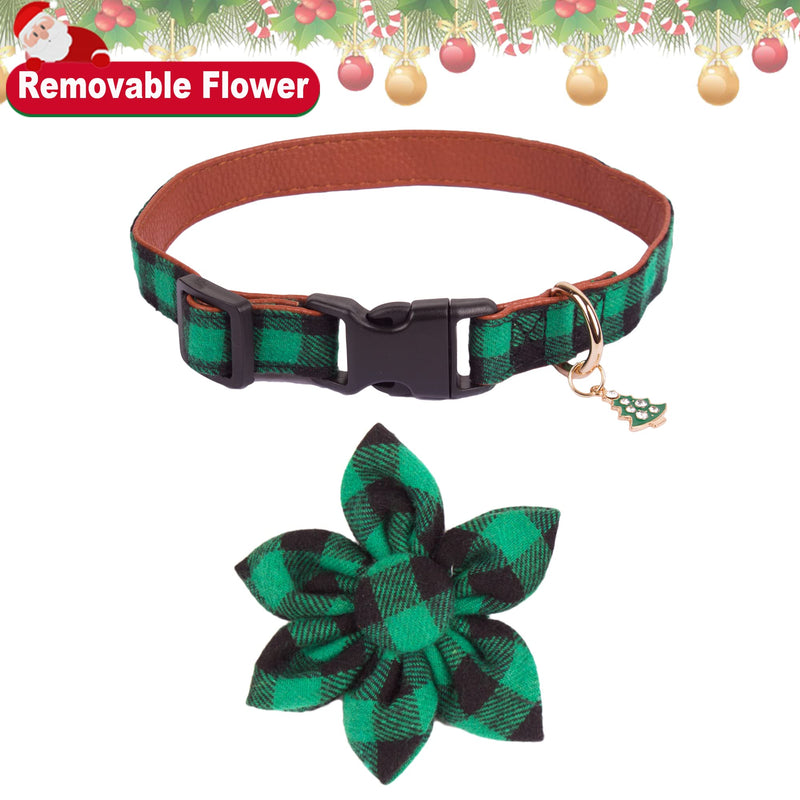 Christmas Dog Collar with Flower, Classic Buffalo Plaid Dog Christmas Collar with Removable Floral Adjustable Christmas Collars for Small Medium Large Dogs - BeesActive Australia