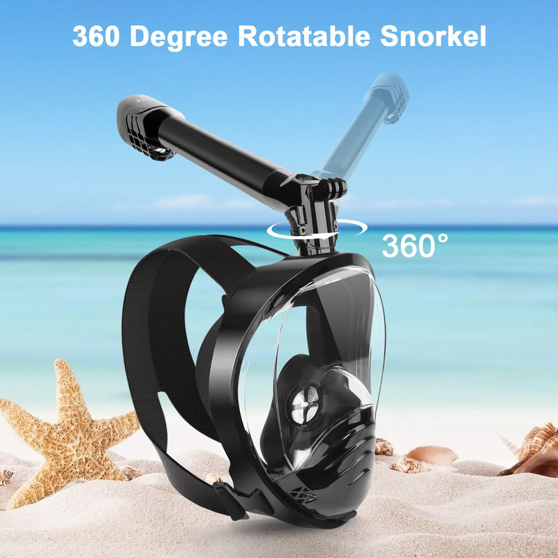 AXUAN Full Face Snorkel Mask, Upgraded 360° Rotatable Snorkeling Mask with Camera Mount, 180° Panoramic View Dive Mask Anti-Leak Anti-Fog with Safety Breathing System for Adult Youth Kids S/M - BeesActive Australia