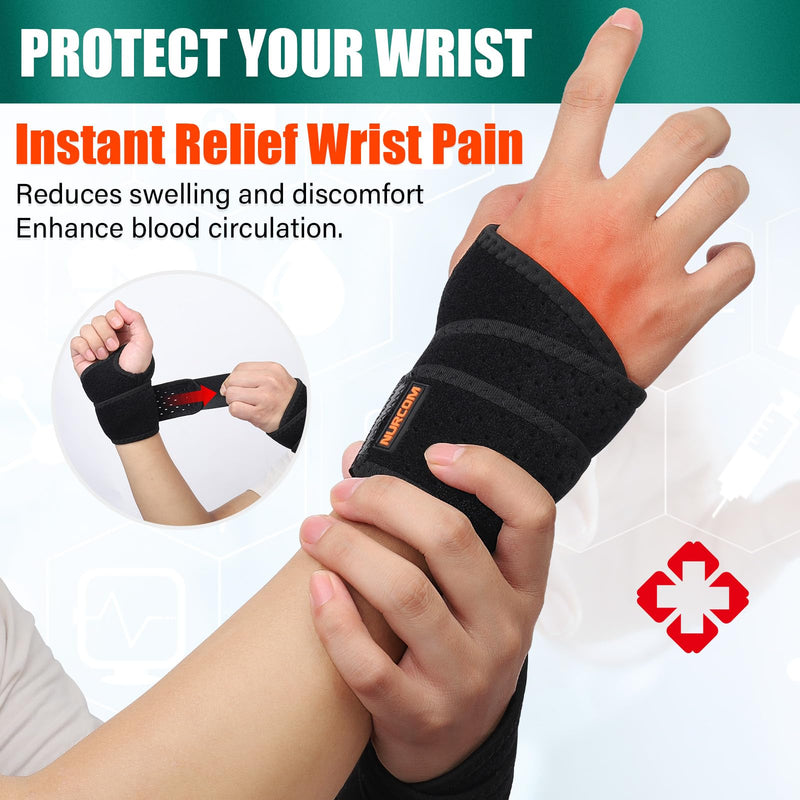 NURCOM 2 Pack Copper Wrist Brace for Carpal Tunnel, Upgraded Compression Wrist Support Brace for Day Night Support, Adjustable Wrist Wraps for Arthritis Tendonitis Pain Relief, Sport, Both Hands, Black One Size - BeesActive Australia