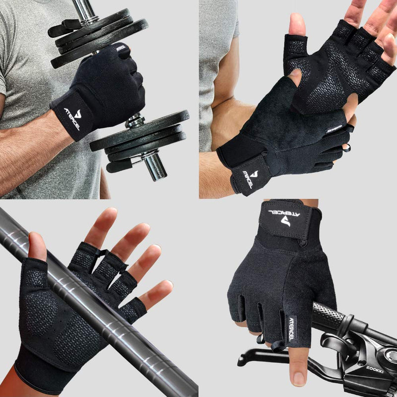 ATERCEL Workout Gloves for Men and Women, Exercise Gloves for Weight Lifting, Cycling, Gym, Training, Breathable and Snug fit Black Medium - BeesActive Australia
